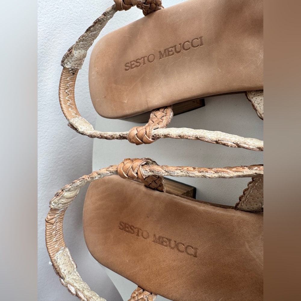 Sesto Meucci Ohanna Camel Woven Leather Slingback Sandals 7.5 Made in Italy - Picture 6 of 9